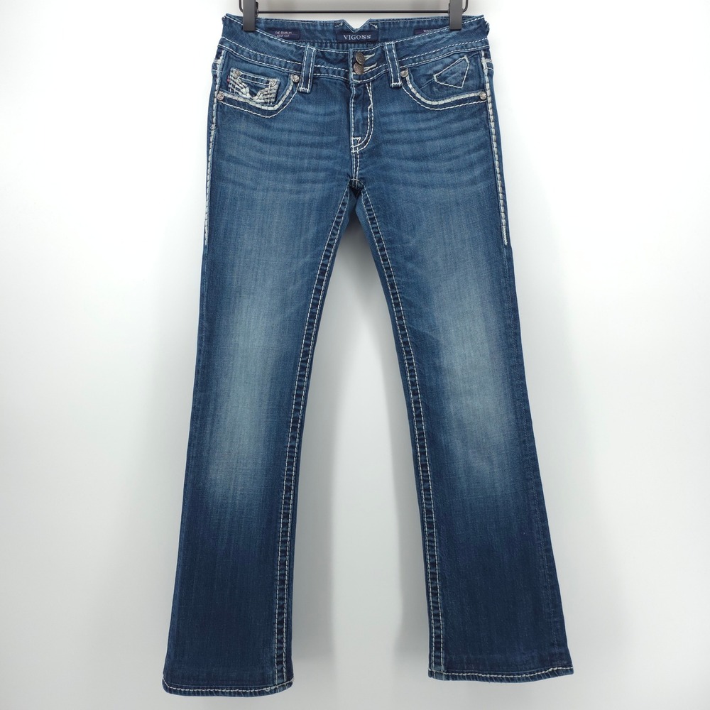 Vigoss Women Jeans The Dublin 28 Blue Bootcut Contrast Stitch Rhinestone‎ Y2K